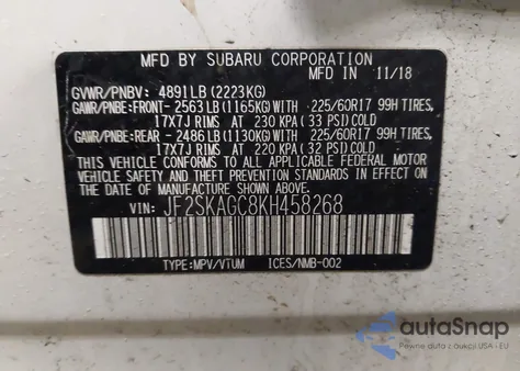 2019 Subaru Forester Premium from USA, damaged, VIN JF2SKAGC8KH458268